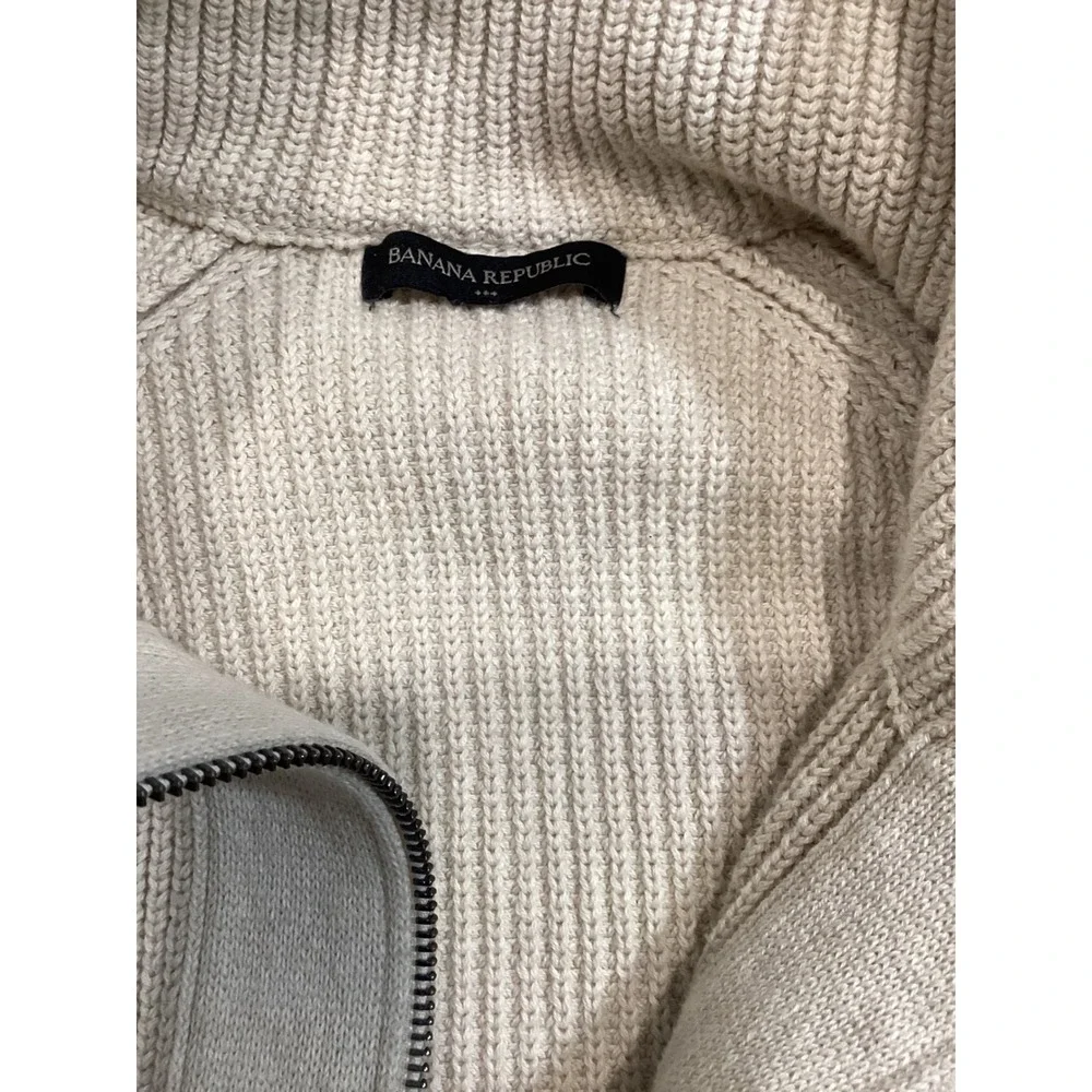 Banana Republic Mens XL Full‎ Zip Heavy Ribbed Cardigan Sweater Elbow Patches